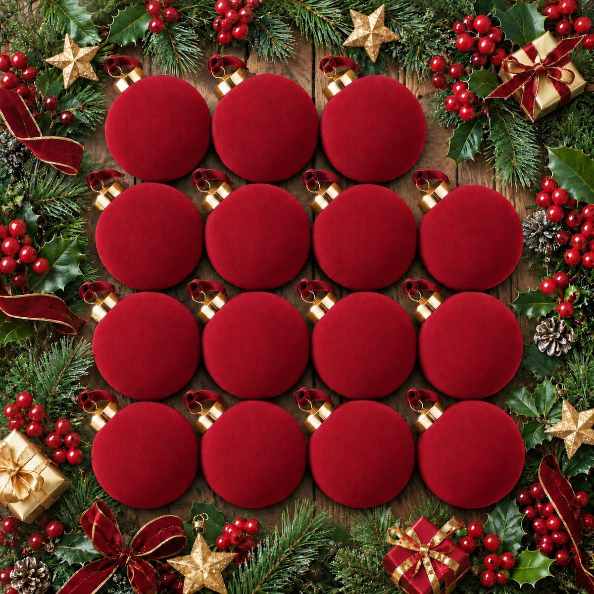 Velvet Christmas Balls Ornaments 15 Pcs, 3.15 Inch Burgundy Red Flocked Xmas Tree Ball Ornaments Shatterproof, Velvet Christmas Ornaments Set Bulk for Xmas Tree Holiday Wedding Party Decor