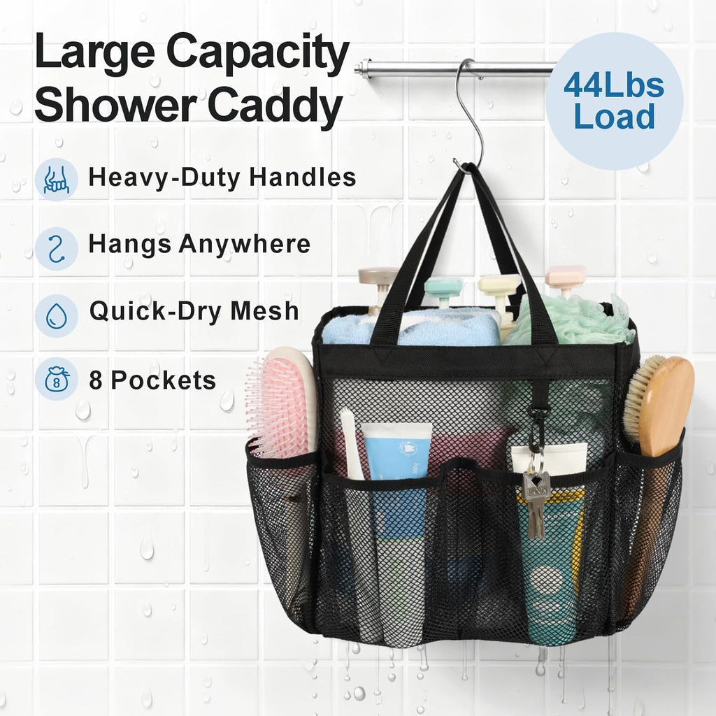 Mesh Shower Caddy Portable - 8 Pockets, Hanging Shower Bag for Dorm Camping