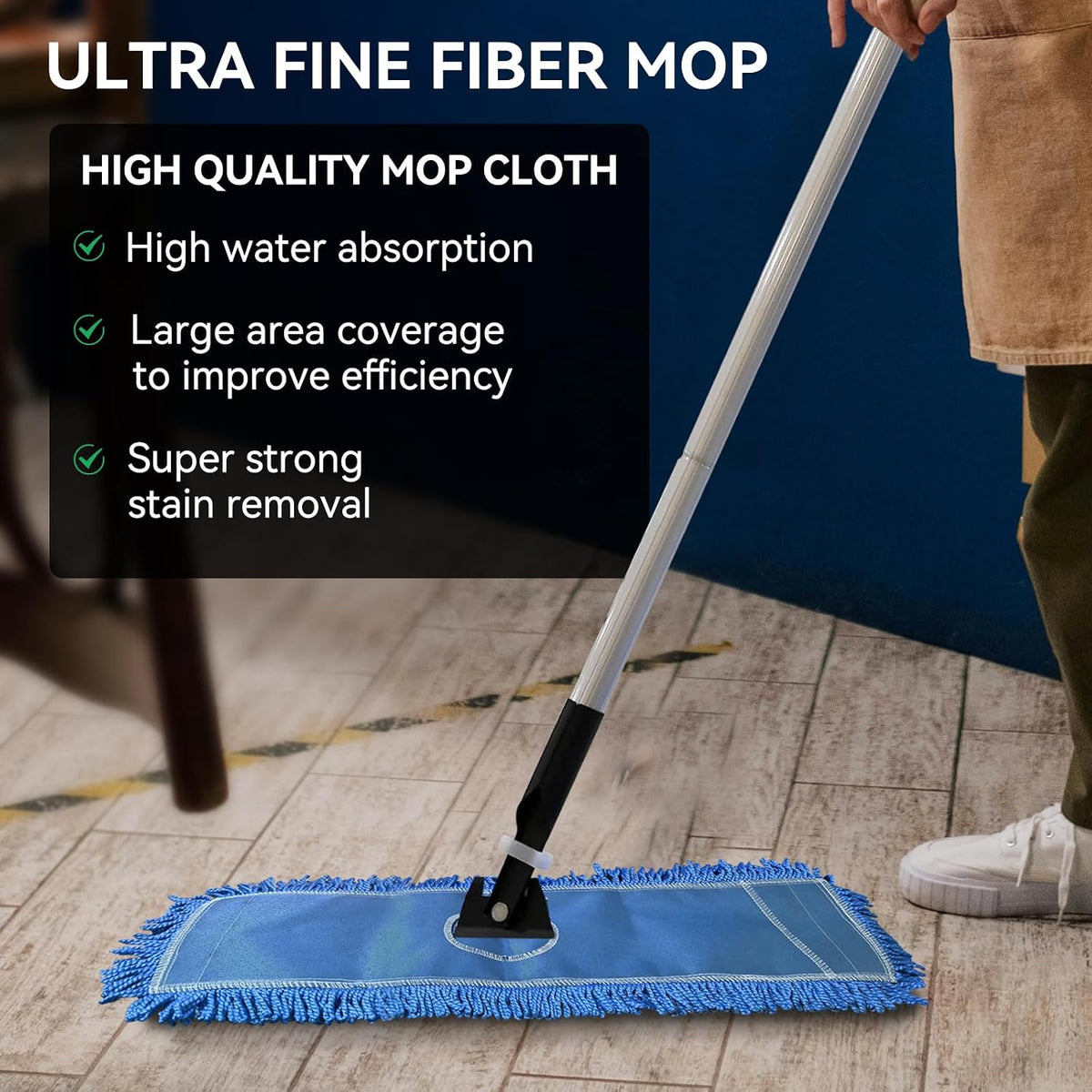 18 Inch Dust Mop Head: Replacement Medium Washable Commercial Mop Head Sweeper and Janitorial Replacement Blue