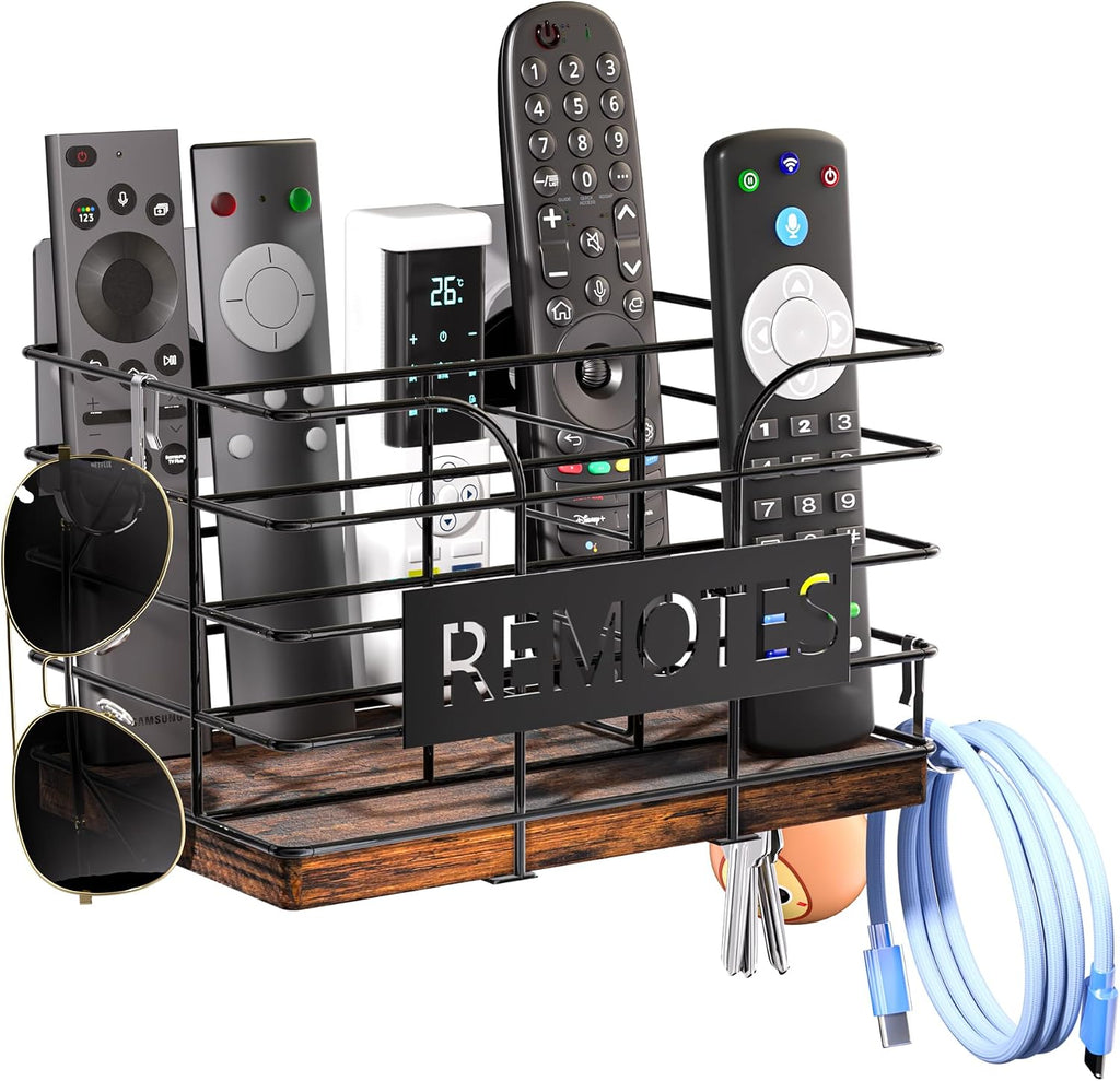 Invech Remote Control Holder Wall Mount, TV Remote Holder for Table, 3 Slot Remote Caddy Organizer with Hook for Living Room Bedroom Office