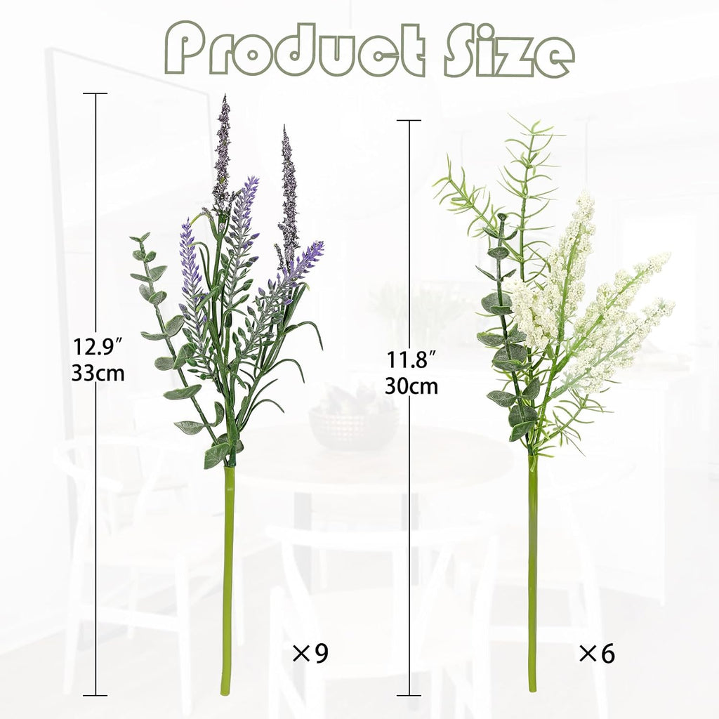 Hollyone 3 Bundles Fake Flowers Artificial Lavender Stems Bouquet Faux Plastic Purple Dried Lavender Flowers Plants for Vase DIY Wedding Floral Arrangement Home Table Centerpieces Indoor Outdoor Decor