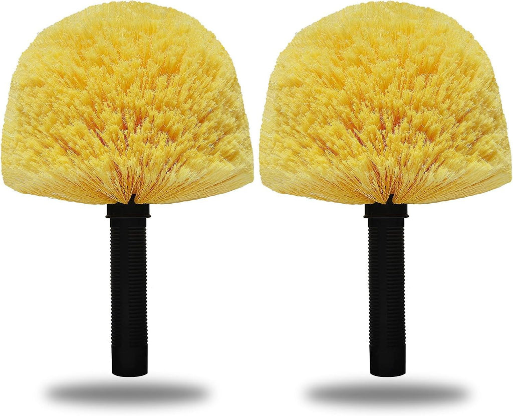 2 Pack Twist-On Cobweb Duster Head Brush - Efficient Indoor & Outdoor Spider Web Cleaning Solution - Fits Standard Acme Threaded Poles - Duster Brush Head Only - Yellow