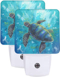 Blue Sea Turtle Ocean Set of 2 Led Night Lights, Night Light Auto Dusk-to-Dawn Sensor Night Lamp Home Decorative for Adult