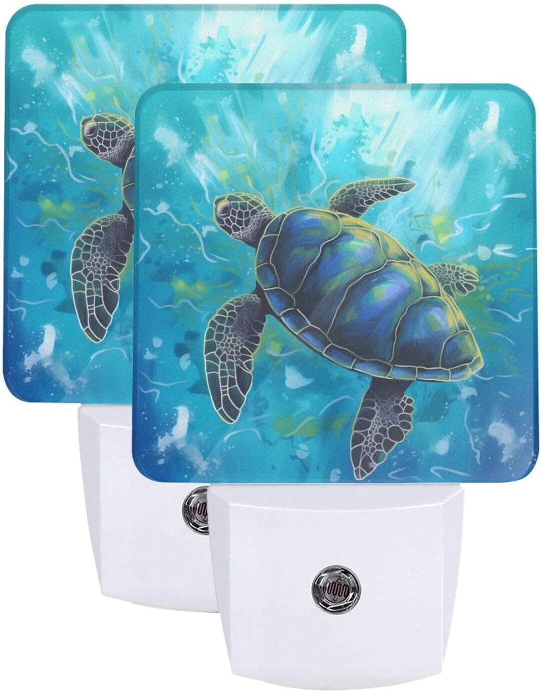 Blue Sea Turtle Ocean Set of 2 Led Night Lights, Night Light Auto Dusk-to-Dawn Sensor Night Lamp Home Decorative for Adult