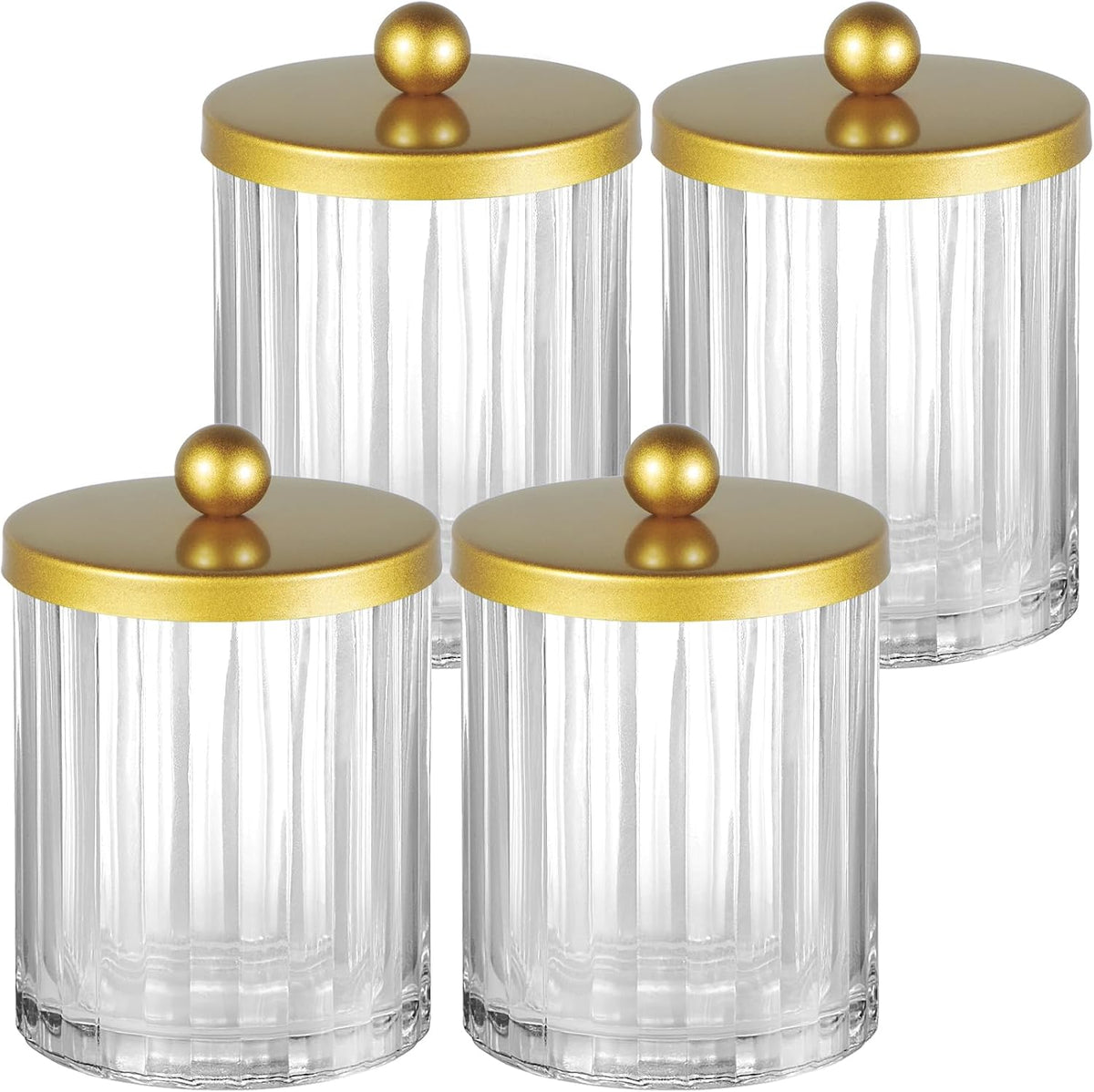 Amolliar Qtip Holder for Bathroom, Clear Glass Apothecary Jars(Gold 4 Pack)