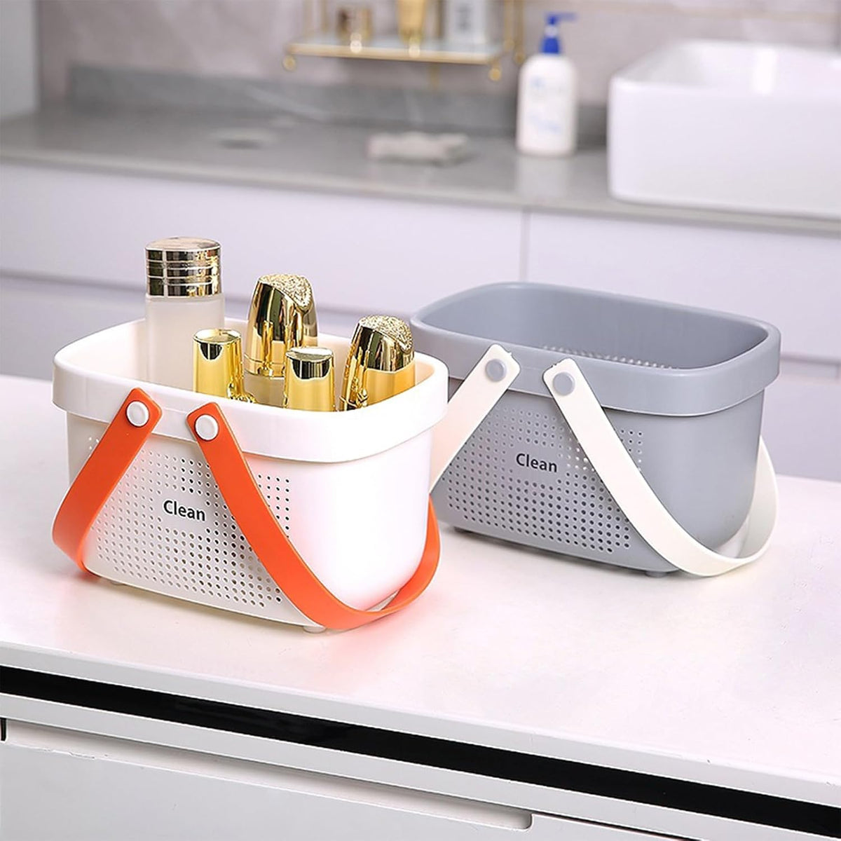 Portable Shower Caddy Basket with Handles Plastic Storage Basket Small Grey