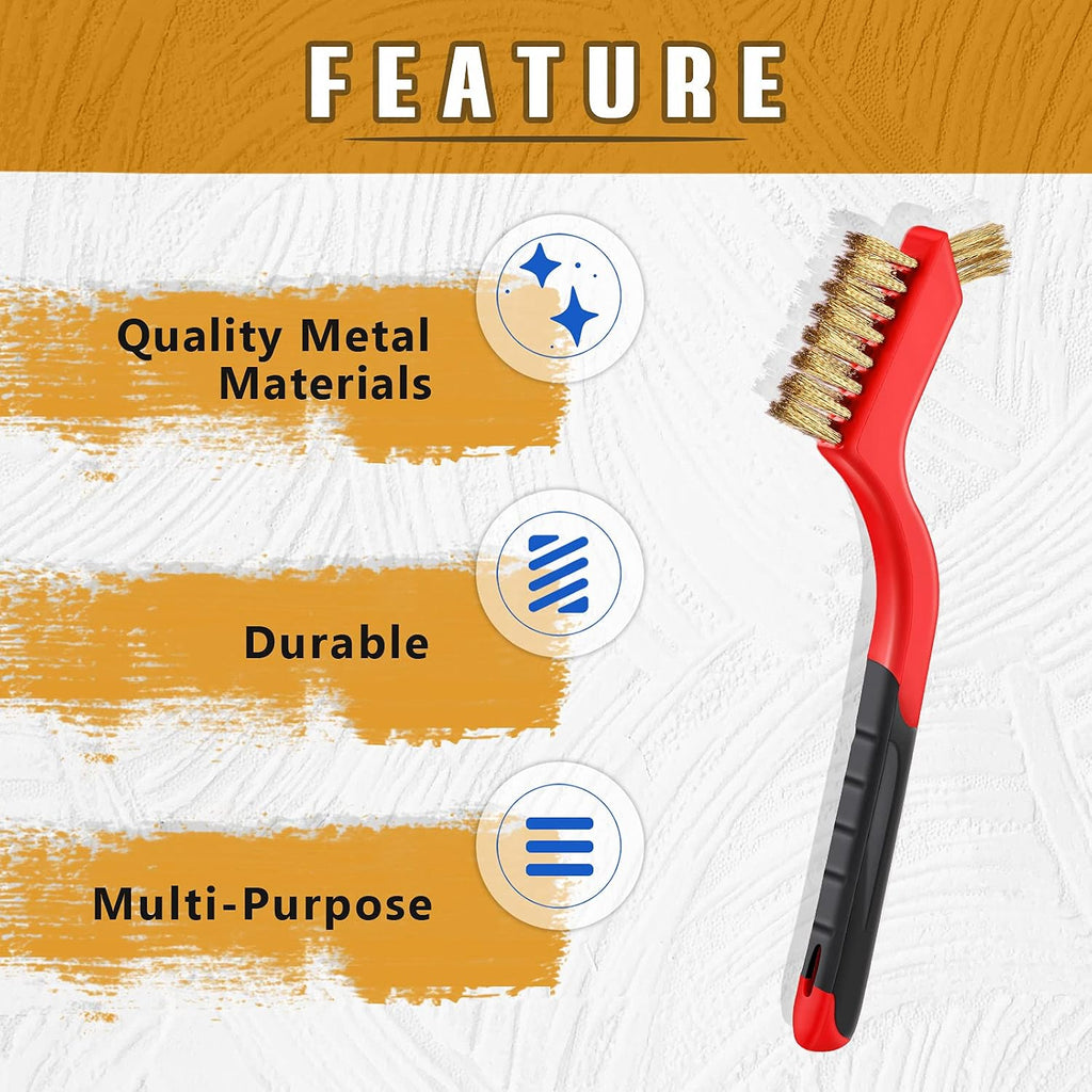 Patelai 10 Pcs Wire Brush Set Stainless Steel Brass Nylon Wire Brushes with Handle for Cleaning Narrow Areas Rust Removal Paint Scrubbing (Classic)