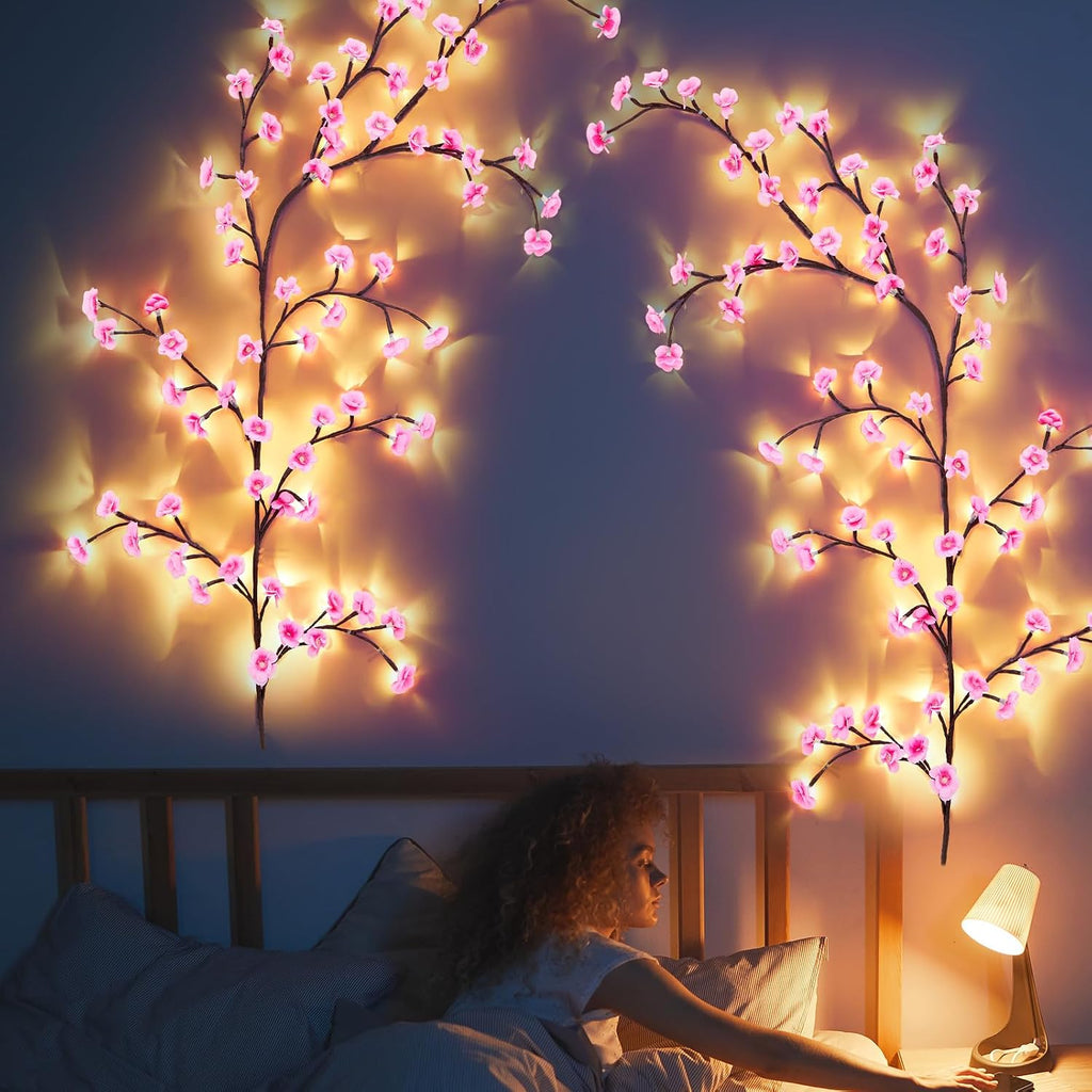 Glooglitter 2 Set Cherry Blossom Tree Branch Lights for Wall, 3.94 FT Light