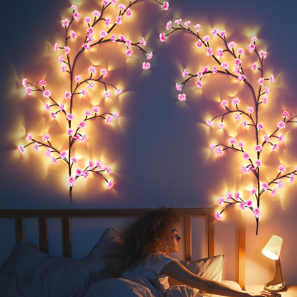 Glooglitter 2 Set Cherry Blossom Tree Branch Lights for Wall, 3.94 FT Light