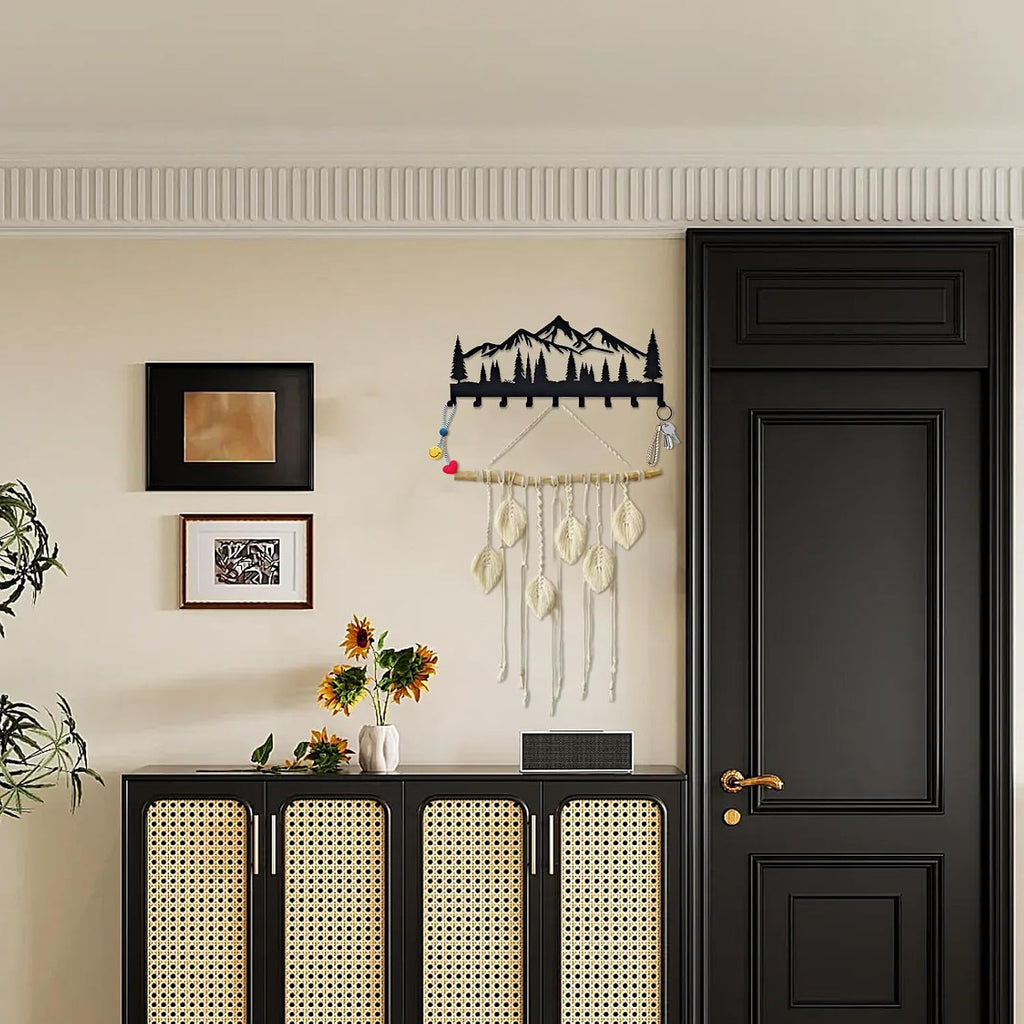 Key Holder for Wall, Metal Wall Hooks Organizer Rack with 9 Hooks for Keys, Coats, Bags – Decorative Home Decor for Entryway, Hallway, Kitchen, Living Room (14 inches)