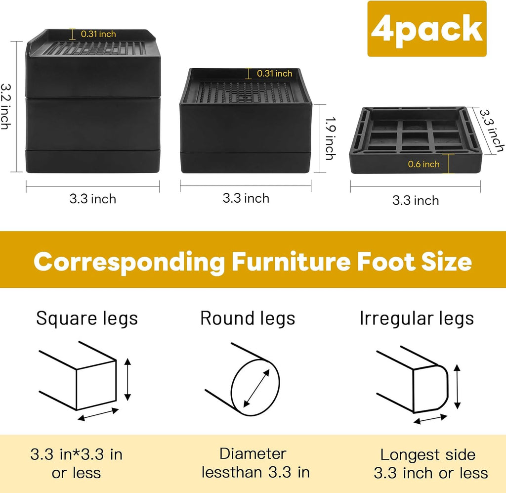 BTSD-home Adjustable Bed Risers 1 or 3 Inch
