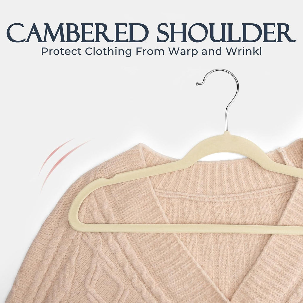 HOUSE DAY Beige Velvet Hangers 120 Pack, Premium Non Slip Clothes Hanger