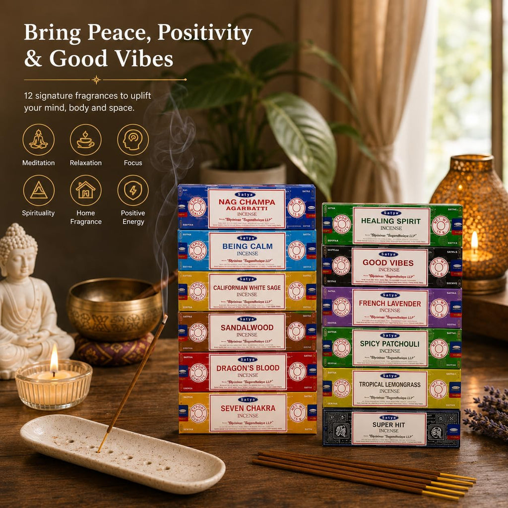 Satya Incense Gift Set - 7 Chakra Scents, 12-Pack, 120 Sticks