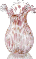 QFkris Hand Blown Glass Vase, Modern Art Flower Vase with Pink Petal Decor
