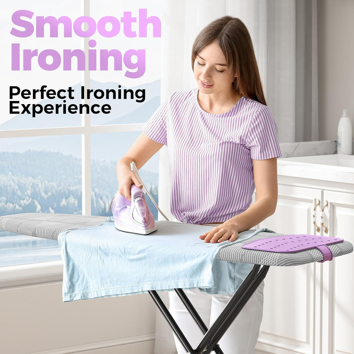 KINGBOARD Ironing Board with Silicon Iron Mat, Heavy Duty Leg 13x43 Grey
