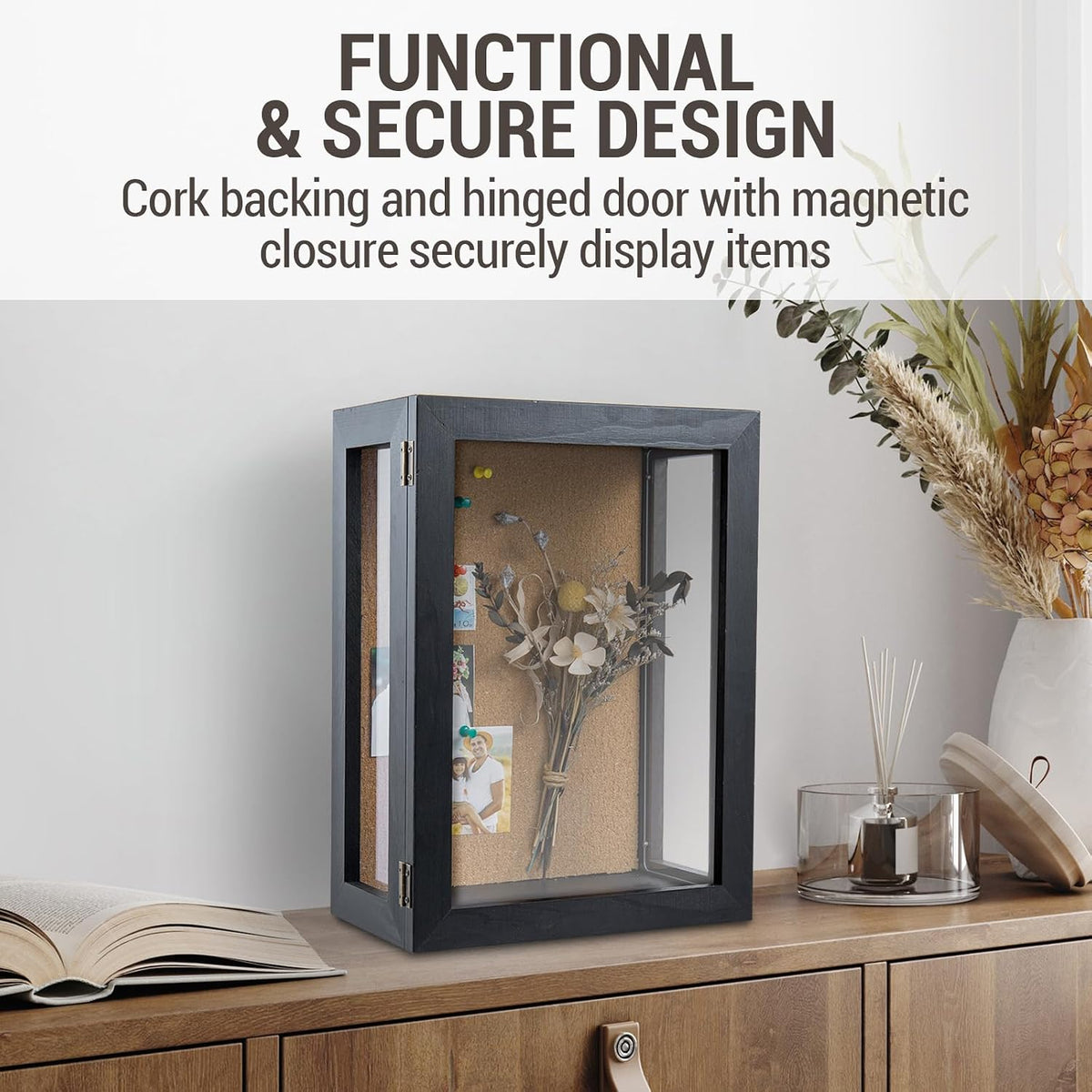 MyGift Black Wood Wall Mounted Shadow Box, 11x15 Inch Enclosed Display Case
