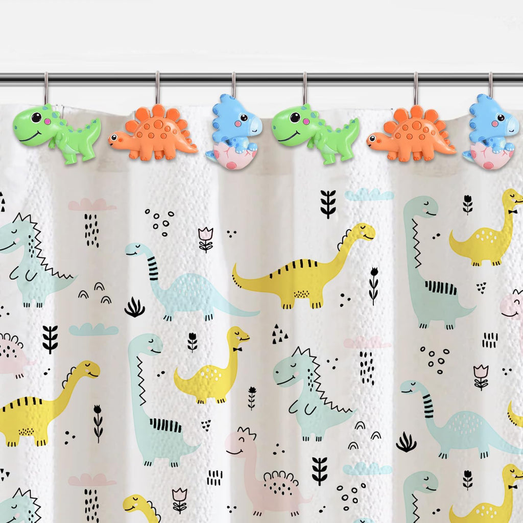 12-Piece Dinosaur Shower Curtain Hooks for Bathroom