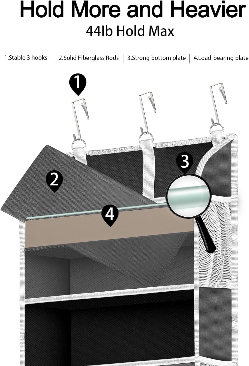 TAHAVICE Over the Door Organizer Storage, 5 Large & 10 Mesh Pockets