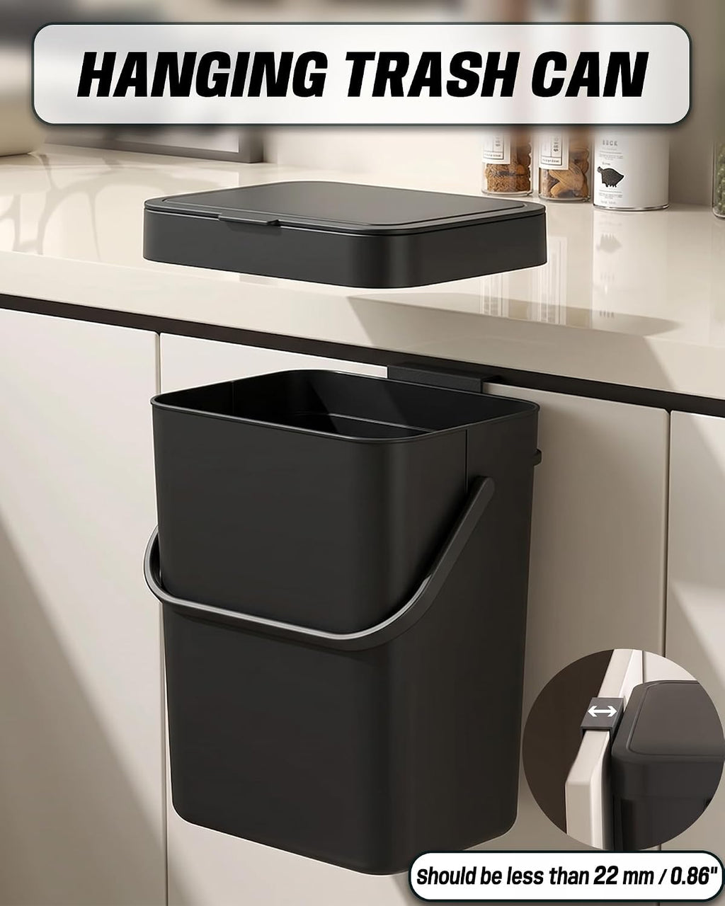 3.2 Gal Hanging Trash Can with Slide Lid, Garbage Can 12L/Black