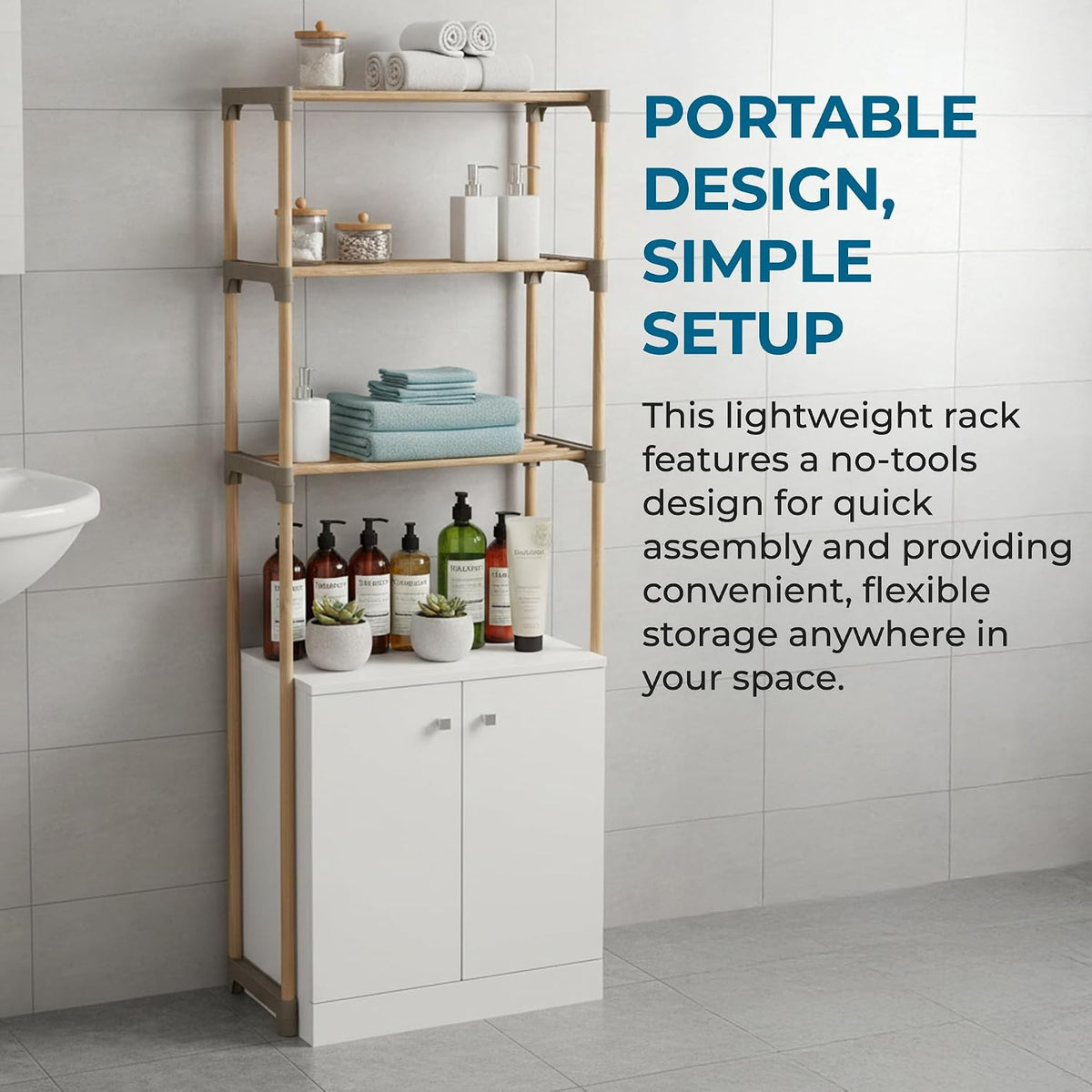 Honey-Can-Do Over-the-Toilet Bathroom Storage Shelf, Wood, Natural, 3-Tier