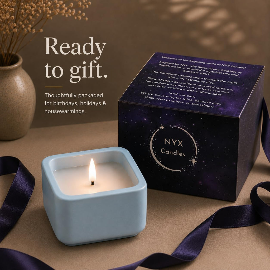 Flameless Candle - Square LED Candle with Real Wax in a Cement Base | Battery Operated, 500+ Hours | Housewarming Gift, Home Décor, Bathroom, Coffee Table (Blue)