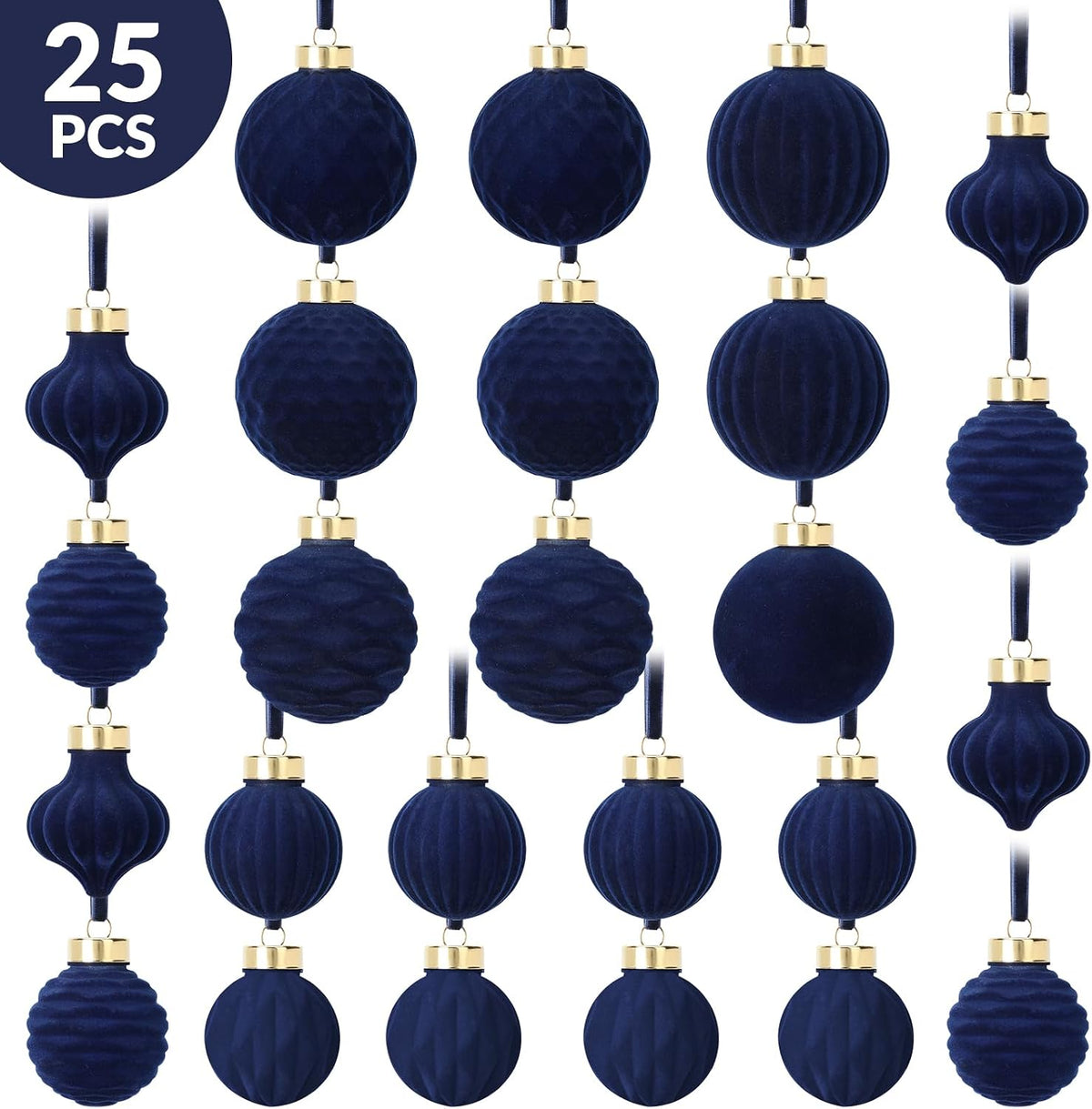 ZenNex Christmas Ornament,Velvet Christmas Ball,25Pack,Xmas Decor Navy Blue