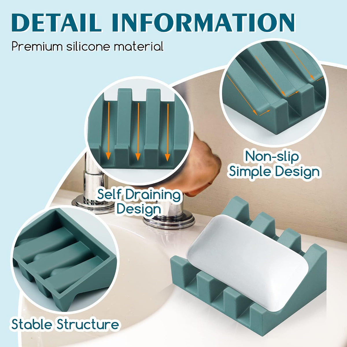 Silicone Soap Dish Self Draining for Shower & Kitchen (Green, 2 Pack)