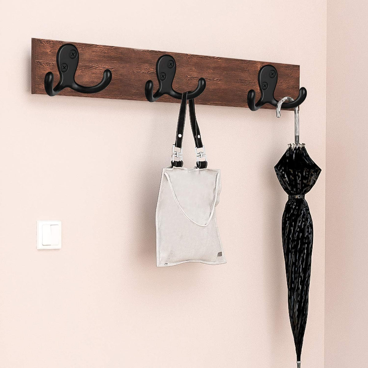 IBosins 8 Pack Black Double Prong Coat Hooks Wall Mounted with 16 Screws