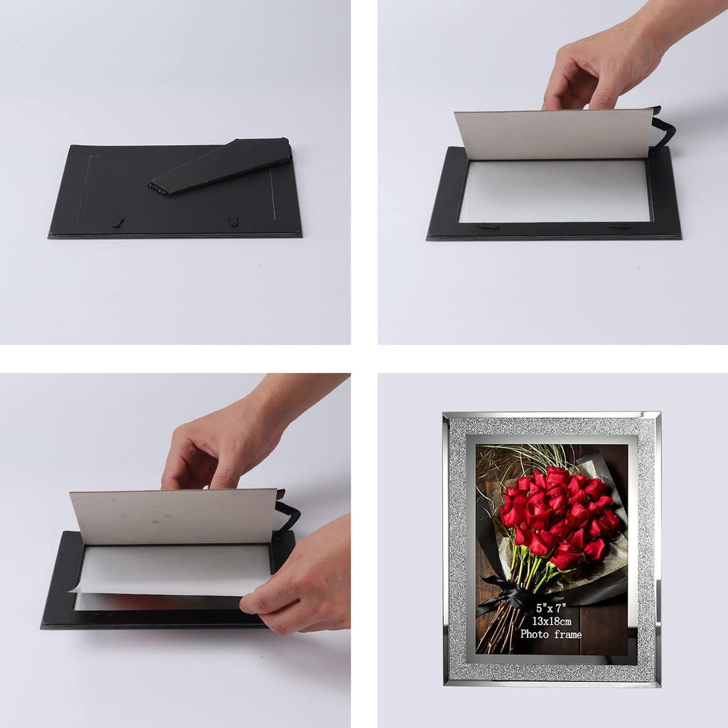 Calenzana 4 Pack 5x7 Sparkle Glass Picture Frame, Glitter Edge Photo Frames for Tabletop, Horizontal or Vertical Display