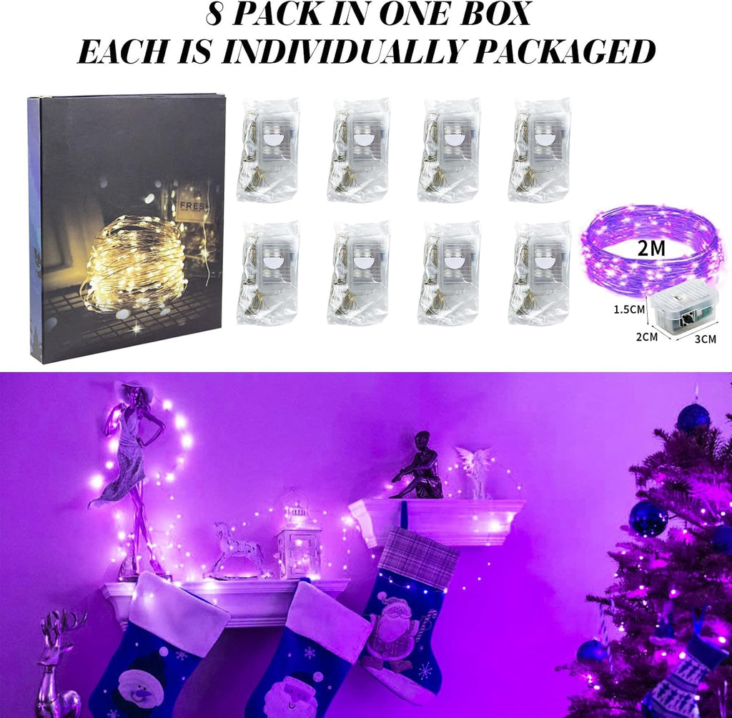 ZGWJ 8 Pack Purple Fairy Lights, Mini String Lights