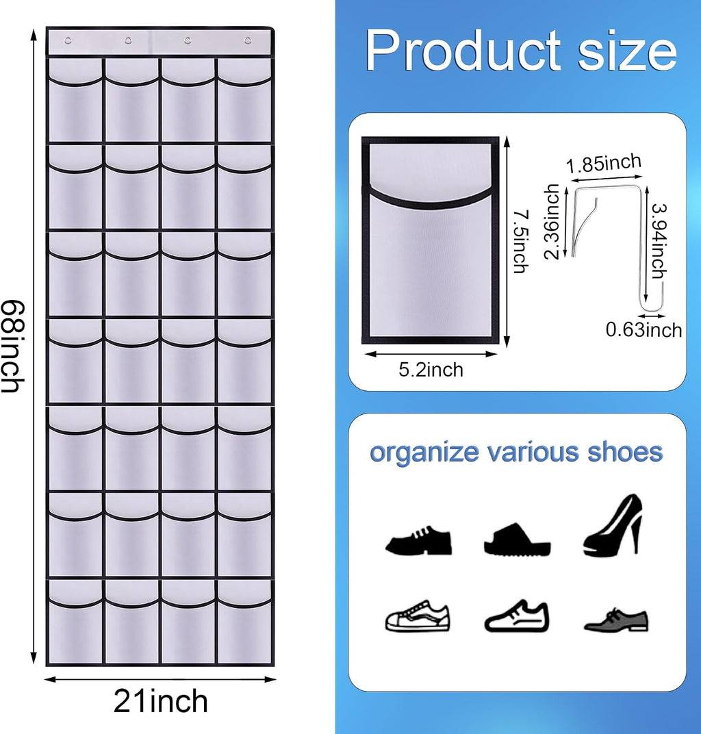 28 Mesh Pockets Hanging Over the Door Shoe Organizer, White