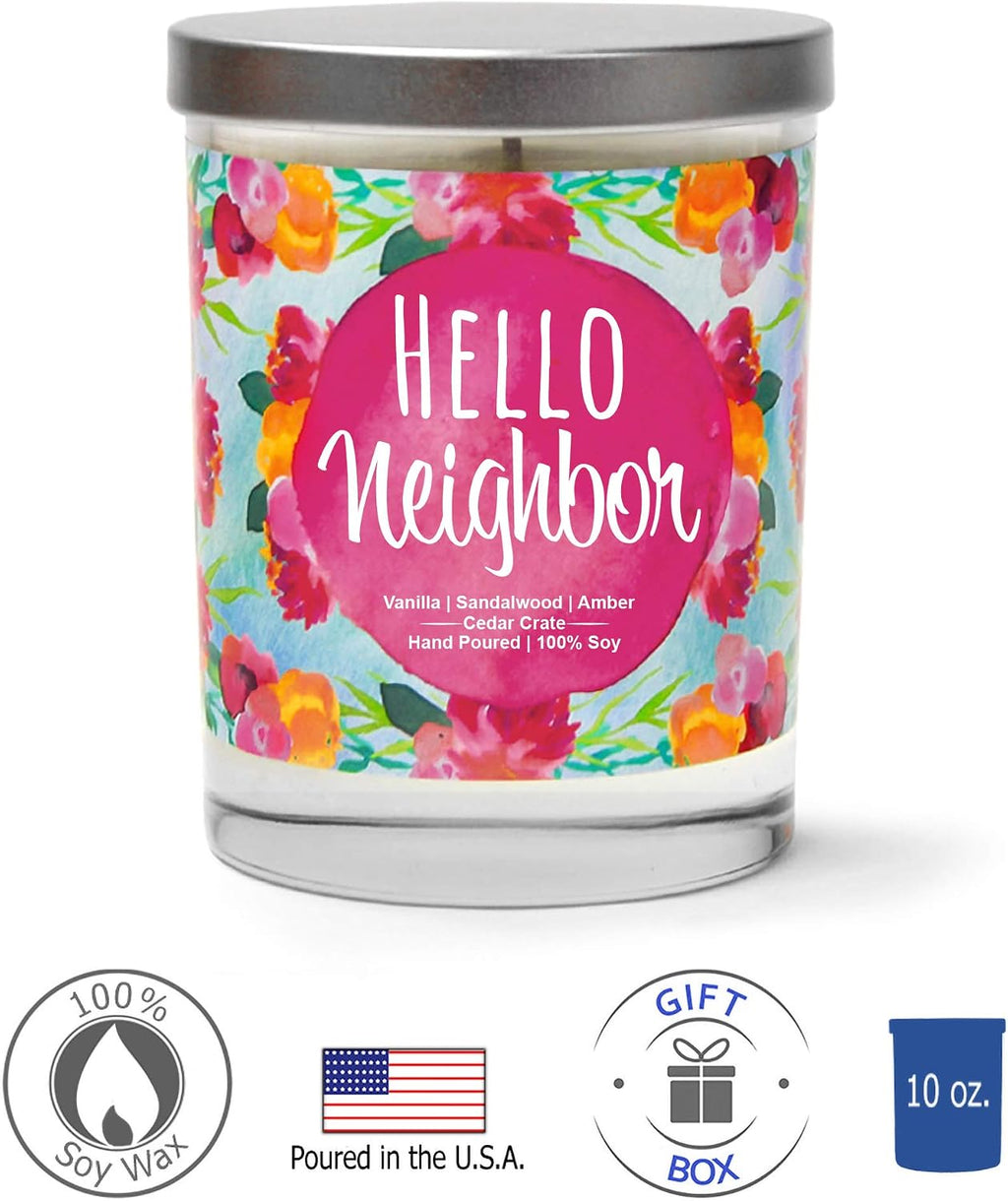 Hello Neighbor - Housewarming Gifts New Home - House Warming Candle for Women, Men, Couples, Apartment, Decor Ideas, Welcome, Hostess, Handmade in USA