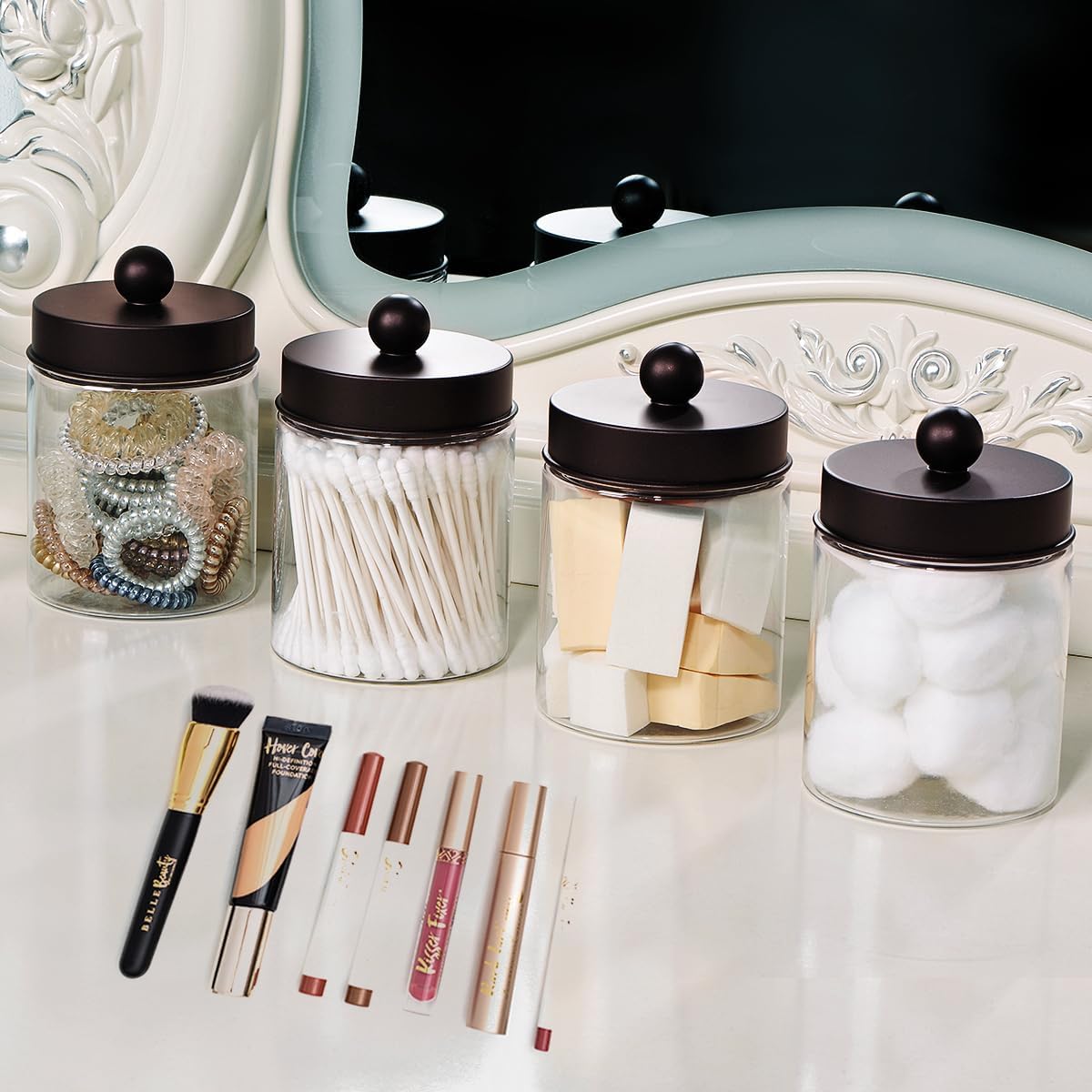 Amolliar Acrylic Apothecary Jar Bathroom Qtip Holder Bronze 4 Pack