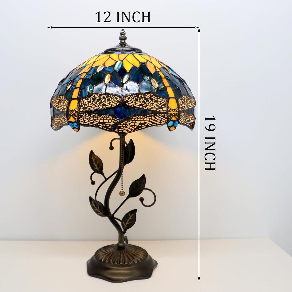 Tiffany Style Yellow Dragonfly Stained Glass Table Lamp 19 Inch