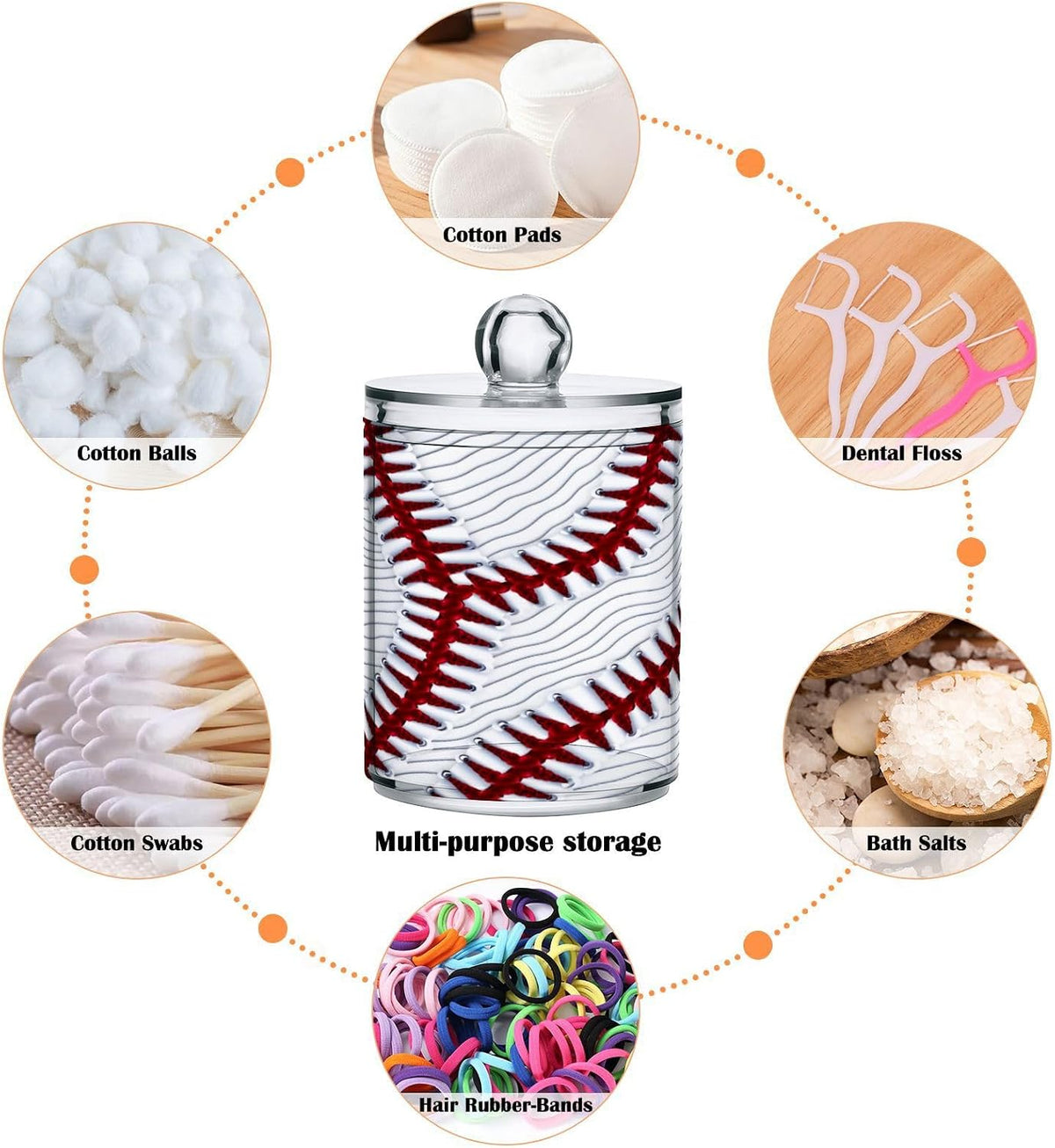 Sport Baseball Print 2 Pack Qtip Holder Dispenser Clear Plastic Apothecary Jar with Lid Bathroom Organizer Vanity Makeup Storage Containers for Cotton Ball, Cotton Swab, Floss
