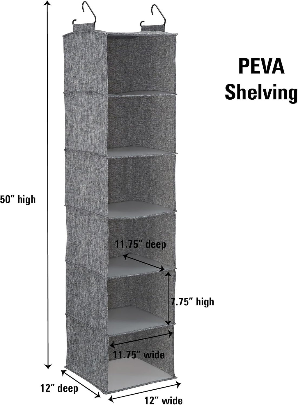 Household Essentials 6 Shelf Hanging Closet Organizer, Hanging Closet Shelf, Fabric Poly Linen and PEVA Shelving