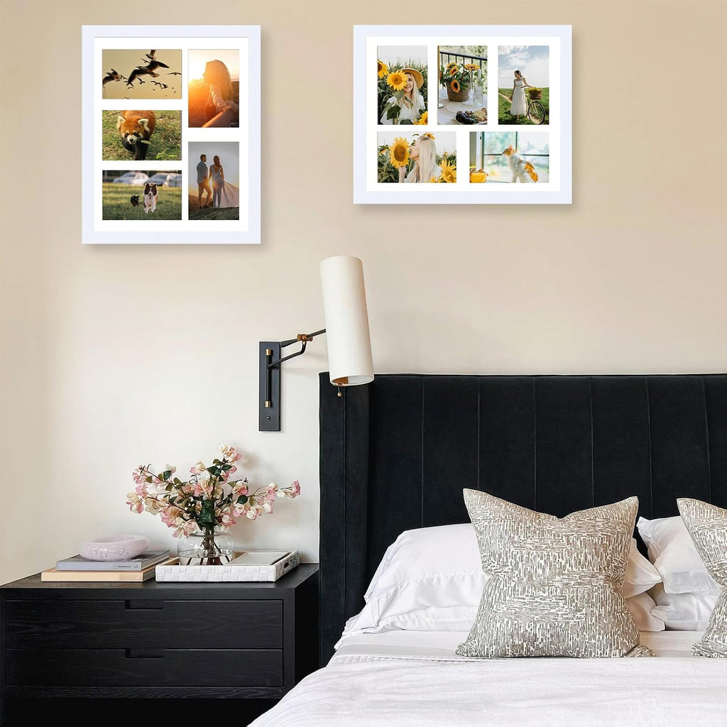 JCJMY 11x14 Collage Picture Frame with Mat, Display 5 Pcs 4x6 Photos or 11x14 Picture, Five Opening 4x6 Picture Frame Collage for Wall Hanging, Lightweight 4 x 6 Multi Photo Frame, White