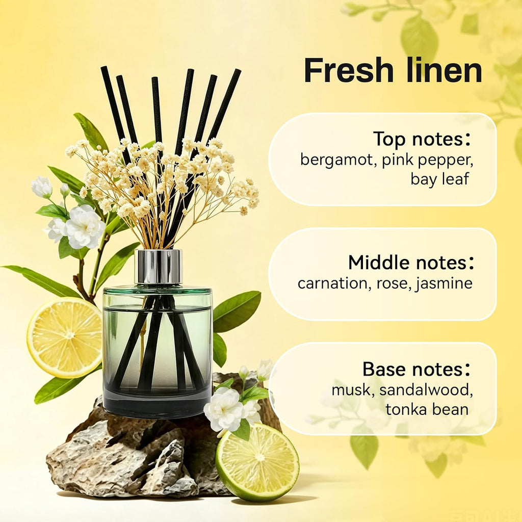 Brakula Reed Diffuser Set, Fresh Linen Scent, 4.06 fl oz Essential Oil
