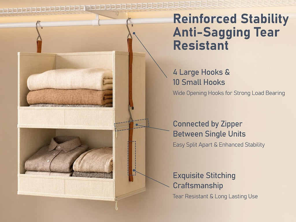 DIMJ Hanging Closet Organizer - 6-Tier Modular Hanging Shelves with Zippers Hooks, Collapsible Baskets for RV, Dorm, Small Spaces, Fabric Storage Bins for Clothes, Handbags