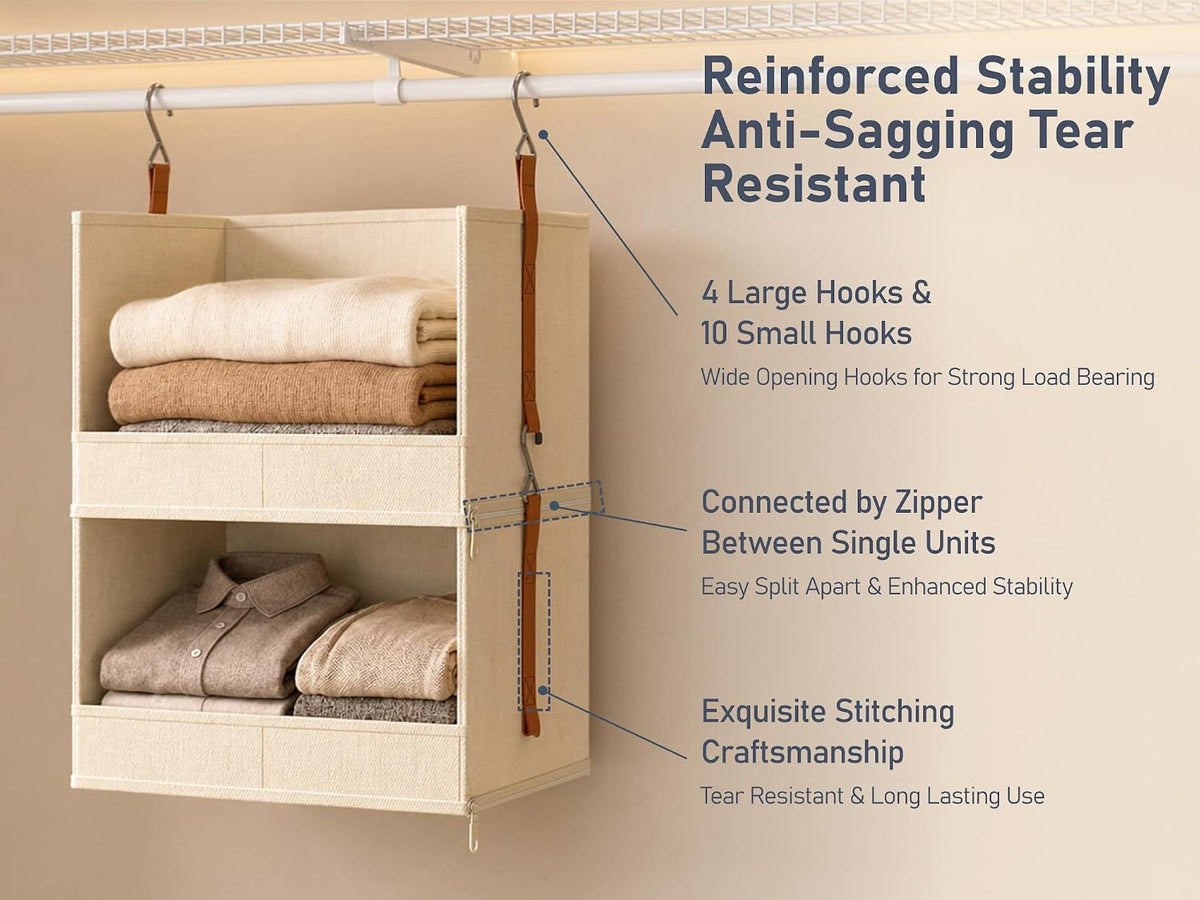 DIMJ Hanging Closet Organizer - 6-Tier Modular Hanging Shelves with Zippers Hooks, Collapsible Baskets for RV, Dorm, Small Spaces, Fabric Storage Bins for Clothes, Handbags