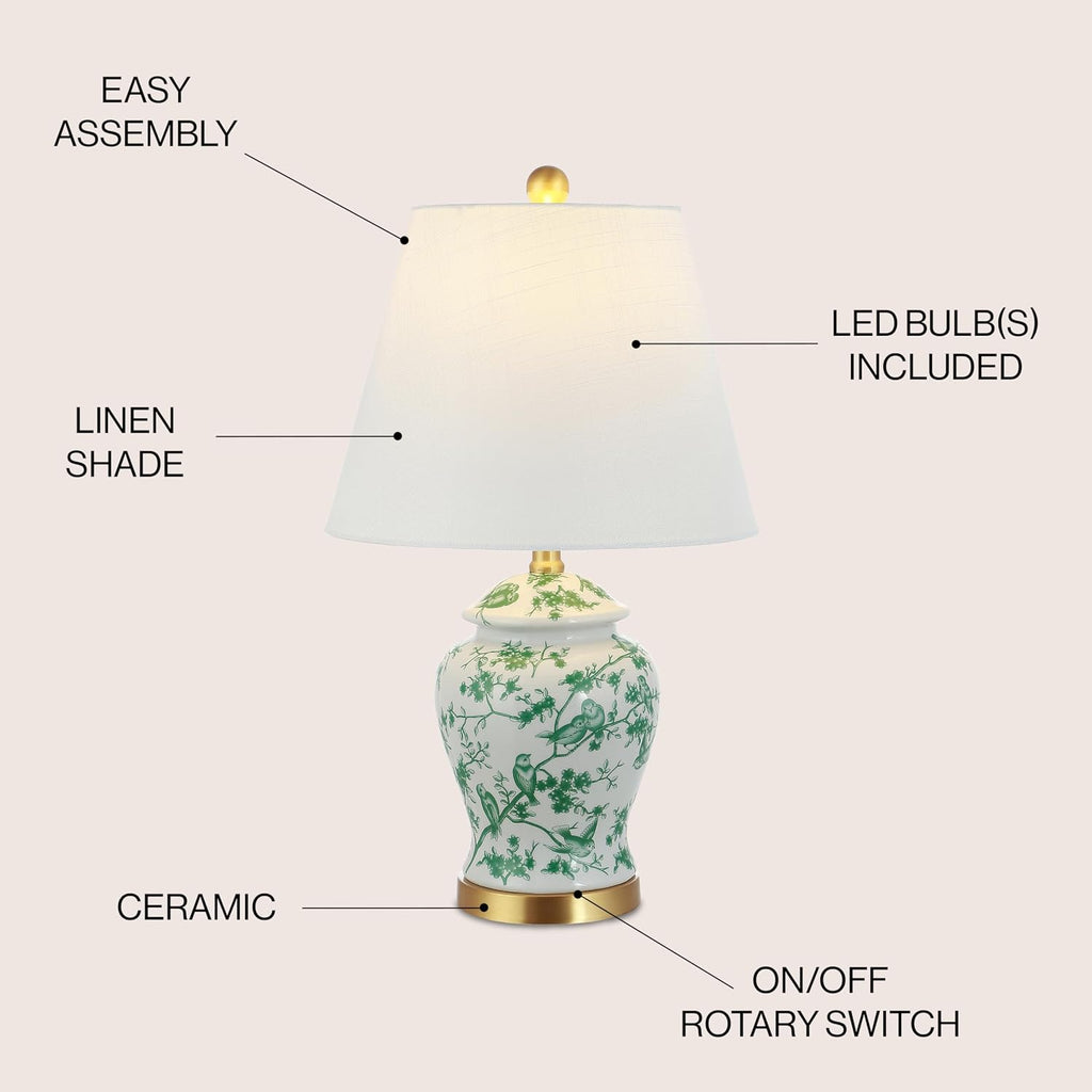 JONATHAN Y Penelope Ginger Jar 22" LED Table Lamp, White/Green