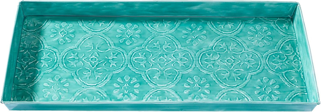 HF by LT Medallion Pattern Enamel Boot-Tray, 30 x 13 inches, Turquoise