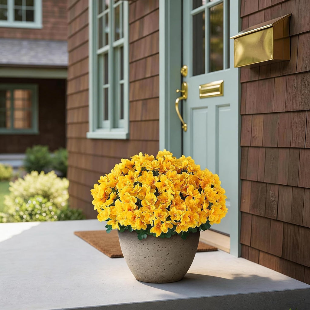 8 Bundles 16" Artificial Azalea Flower Bouquet for Front Door(Yellow)