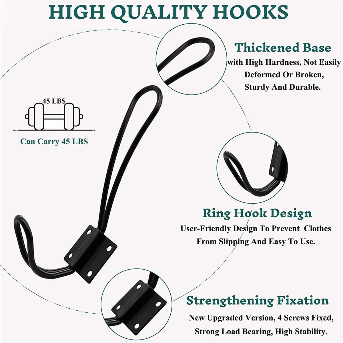 Hajoyful Rustic Entryway Hooks-12 Pack Farmhouse Hooks with Metal Screws Included, Black Decorative Wall Mounted Rustic Coat Hooks Rack, Double Vintage Organizer Hanging Wire Hook Clothes Hanger