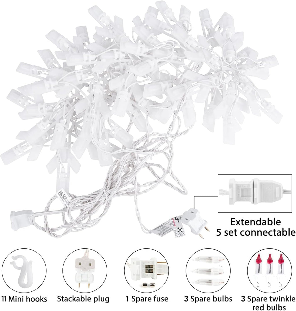 Minetom Snowflake Christmas String Lights with 9 Drops - 13ft 150 Mini Bulb Icicle Lights with Clips, Plug-in Connectable Hanging Lights for Front Porch House Tree Pation Decor