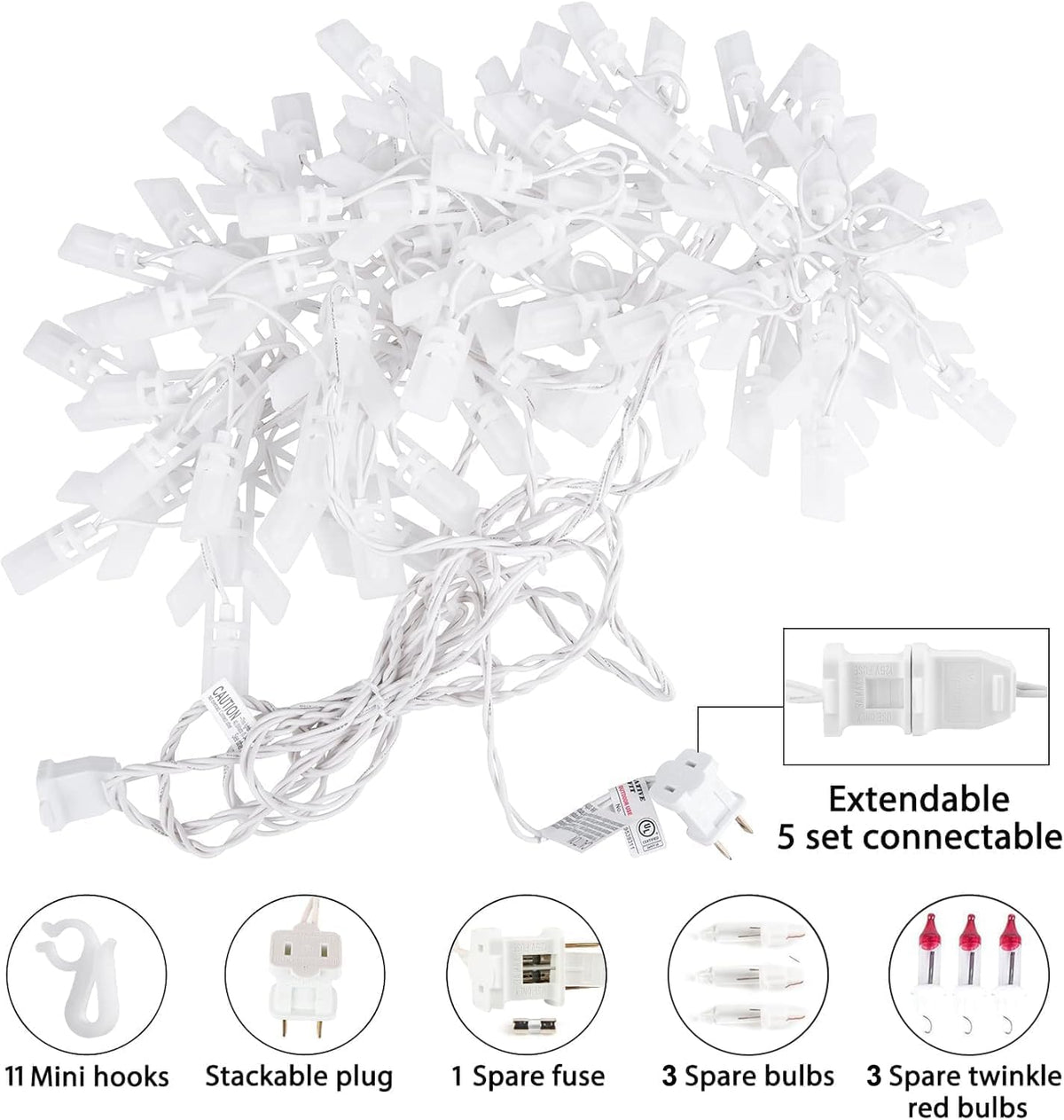 Minetom Snowflake Christmas String Lights with 9 Drops - 13ft 150 Mini Bulb Icicle Lights with Clips, Plug-in Connectable Hanging Lights for Front Porch House Tree Pation Decor