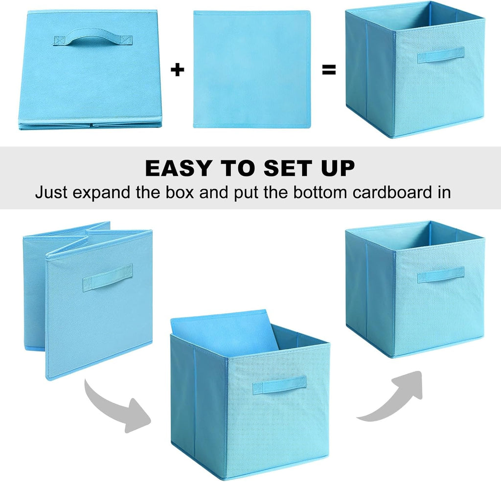 Fabric Storage Bins - 6 Pack Collapsible Cube Organizer for Closet, Shelves & Living Space, Pastel & Dark Color Options - Foldable Storage Boxes with Handles for Clothes (Blue, 11 inch)