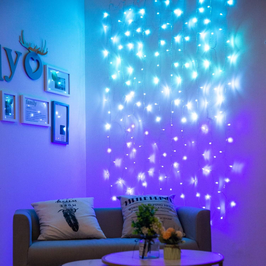 Curtain Lights for Bedroom Wall Light Up Curtains Led String Lights Turquoise Teal Blue Lavender Lilac Purple Twinkle Hanging Fairy Lights Unicorn Mermaid Kawaii Teen Room Decor for Girls