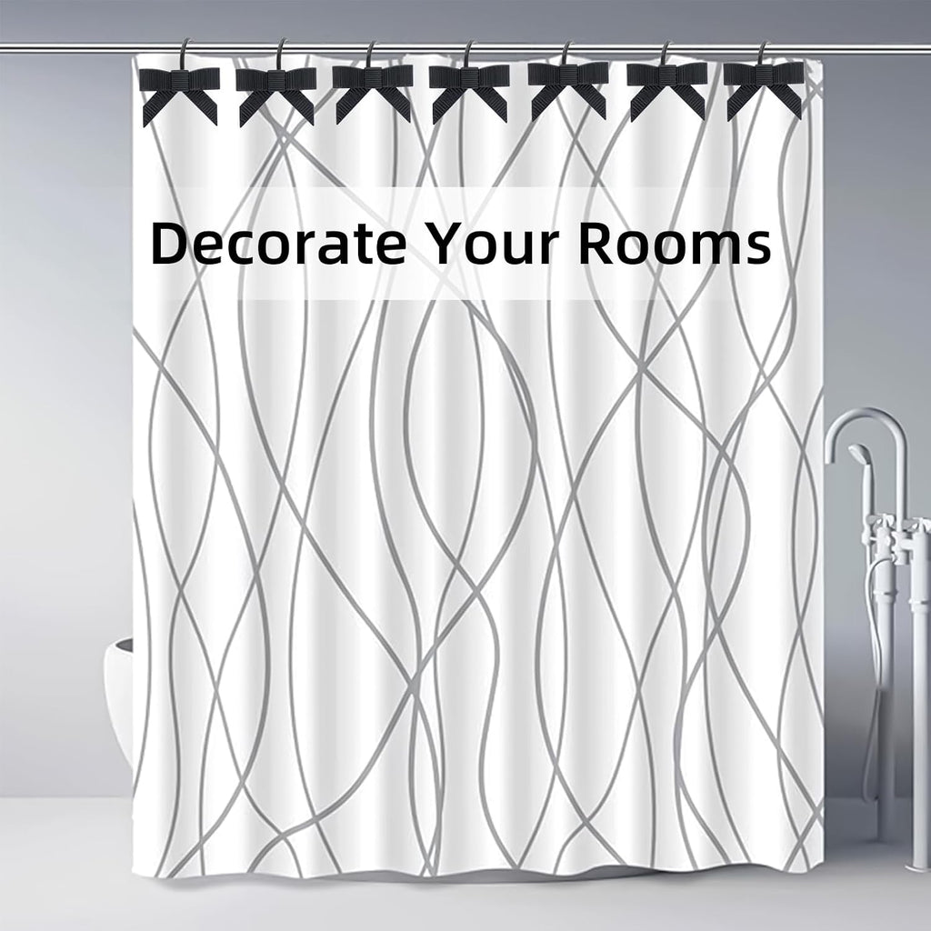 Decorative Shower Curtain Hooks, Luxury Bowknot Shower Curtain Rings, Modern Bow Shower Curtain Hangers, 12PCS Shower Hooks for Home Decor, Bathroom, Bedroom, Living Room (Black)