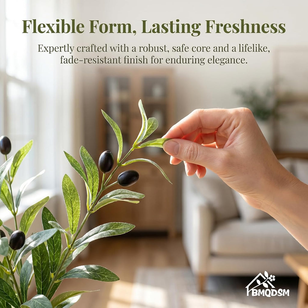 Artificial Olive Branches in Glass Vase with Faux Water,13.5" Fake Plants for Bathroom Shelf Decor, Farmhouse Centerpieces for Tables, Small Desk Plants for Home Office Decor (Olive Branches)